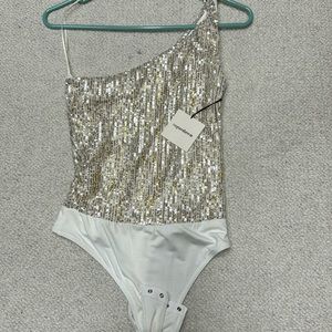 Superdown one shoulder sequin bodysuit